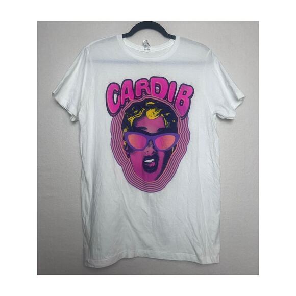 Pacific Tops - Cardi B Psychedelic Sunglasses Face Short Sleeve T-Shirt White Size Medium